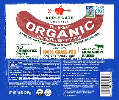 Applegate Organics The Great Organic Uncured Beef Hot Dogs