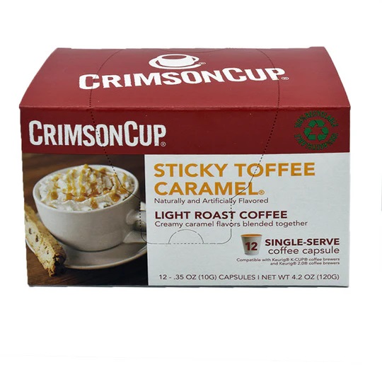 Crimson Cup Coffee Single Serve Sticky Toffee Caramel Light Roast
